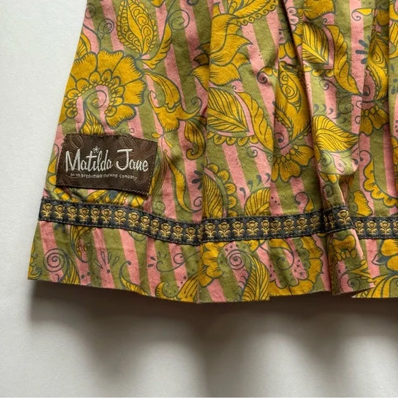 Matilda Jane Paisley Stripe Funky Pattern Pink, Yellow, & Olive Green Dress - Picture 8 of 9